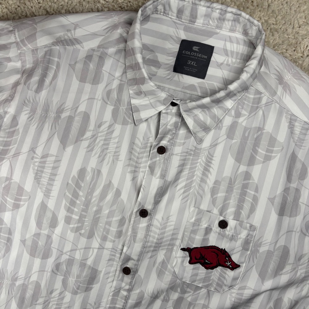 Colosseum Mens Button Up 3XL White Arkansas Razorbacks Floral Stripe NCAA SEC